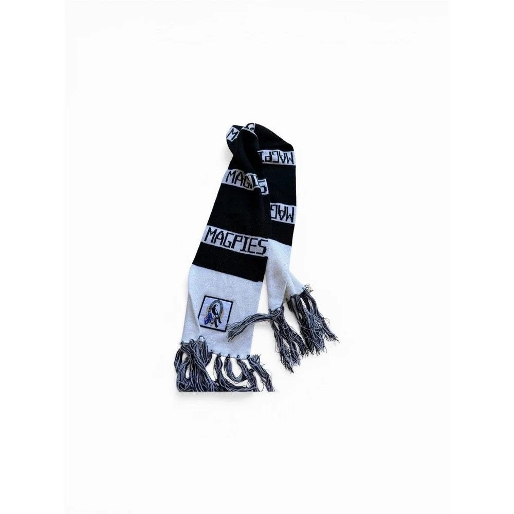Collingwood Magpies AFL Black White Scarf Fringe Australian Football Suppo